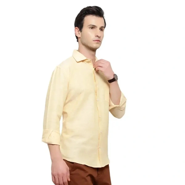 Latest Chikan Men's Solid Regular Fit Full Sleeve Cotton Casual/Formal Shirt - Yellow, XL