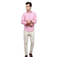 Latest Chikan Men's Solid Regular Fit Full Sleeve Cotton Casual/Formal Shirt - Pink Lace, M