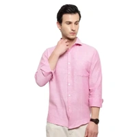 Latest Chikan Men's Solid Regular Fit Full Sleeve Cotton Casual/Formal Shirt - Pink Lace, M