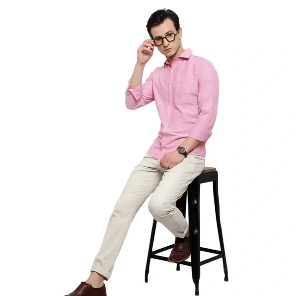 Latest Chikan Men's Solid Regular Fit Full Sleeve Cotton Casual/Formal Shirt - Pink Lace, L