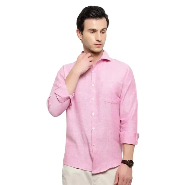 Latest Chikan Men's Solid Regular Fit Full Sleeve Cotton Casual/Formal Shirt - Pink Lace, L