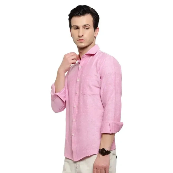 Latest Chikan Men's Solid Regular Fit Full Sleeve Cotton Casual/Formal Shirt - Pink Lace, L