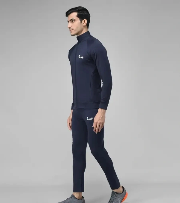 Stylish Fancy Cotton Blend Solid Regular Fit Tracksuit For Men - Blue, L