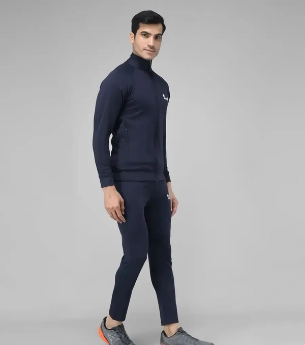 Stylish Fancy Cotton Blend Solid Regular Fit Tracksuit For Men - Blue, L