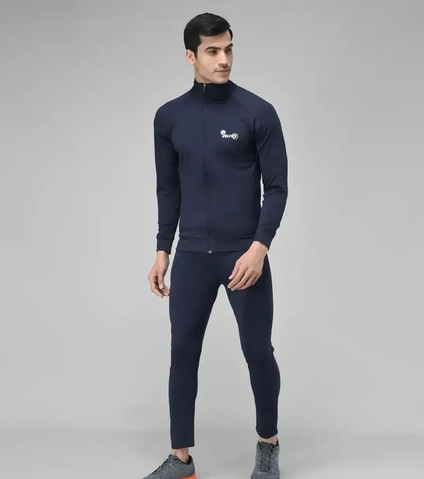 Stylish Fancy Cotton Blend Solid Regular Fit Tracksuit For Men - Blue, XL