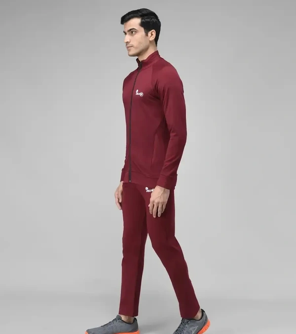 Stylish Fancy Cotton Blend Solid Regular Fit Tracksuit For Men - Maroon, XL