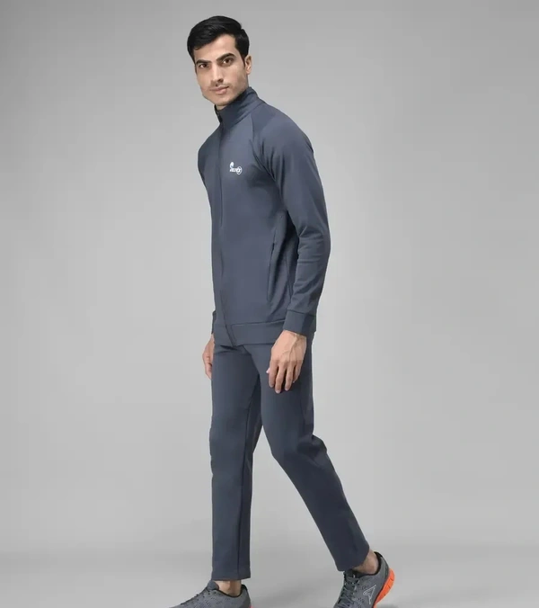Stylish Fancy Cotton Blend Solid Regular Fit Tracksuit For Men - Gray, XL