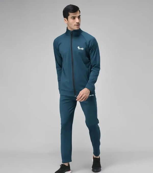 Stylish Fancy Cotton Blend Solid Regular Fit Tracksuit For Men - Blue, XL