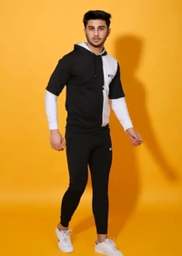 Stylish Fancy Cotton Blend Tracksuit For Men - White, M