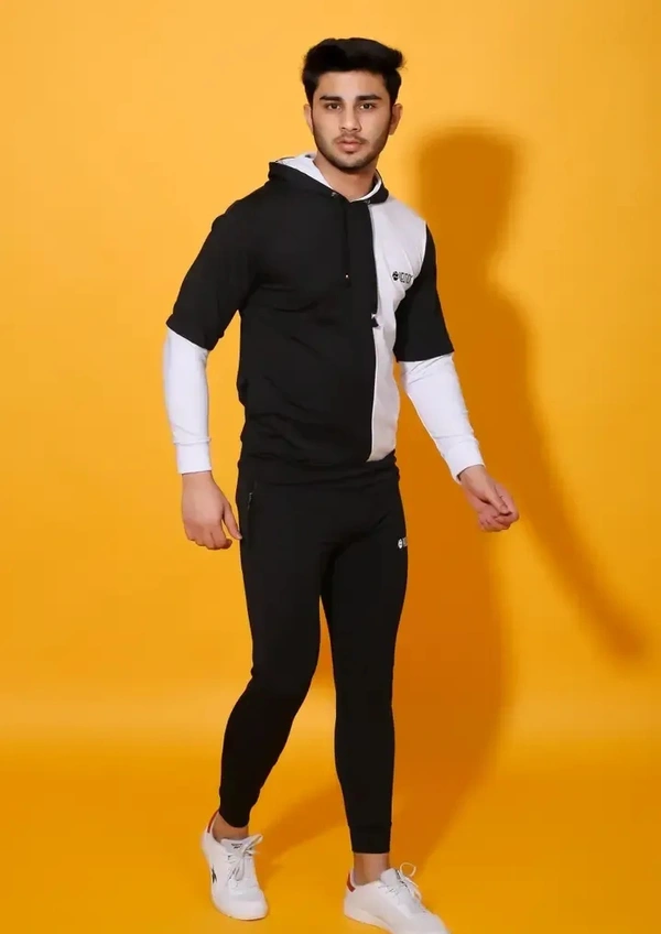 Stylish Fancy Cotton Blend Tracksuit For Men - White, M