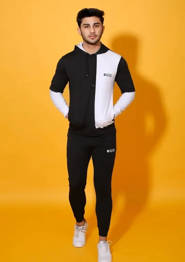 Stylish Fancy Cotton Blend Tracksuit For Men - White, M