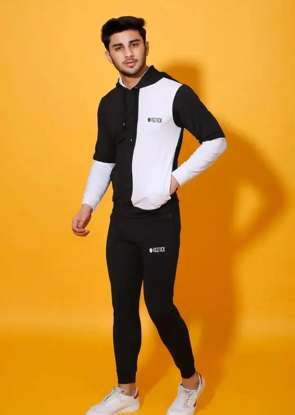 Stylish Fancy Cotton Blend Tracksuit For Men - White, XL