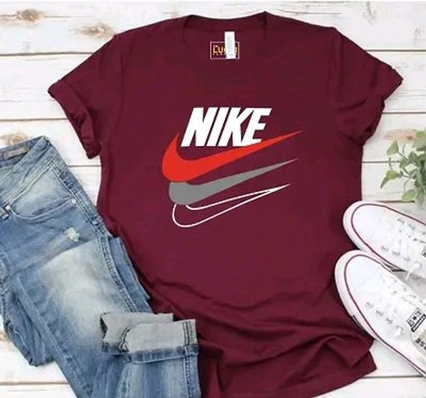 Nike Party Wear Cotton T-Shirt - Maroon, L