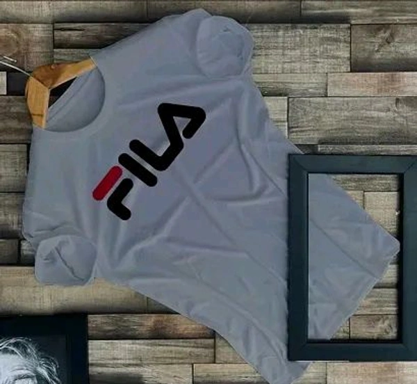 FILA Pure Heart | Elegance Stylish F I L A Printed Tshirt Round Neck Unisex Polyester | Lycra T-shirt for Men And Women - Gray, M
