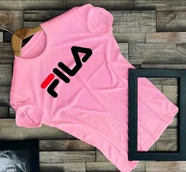 FILA Pure Heart | Elegance Stylish F I L A Printed Tshirt Round Neck Unisex Polyester | Lycra T-shirt for Men And Women - Pink Flamingo, L