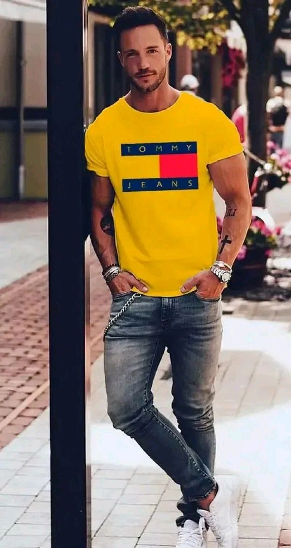 Tommy Hilfiger  Printed Half Sleeves Tees - Yellow, L