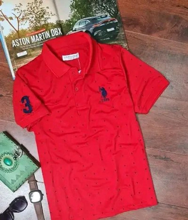 USPA Cotton Blend Polos For Men - Red, M