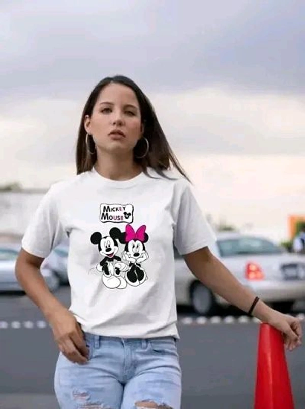 Cotton Printed Women Round Neck T-Shirts - White, S