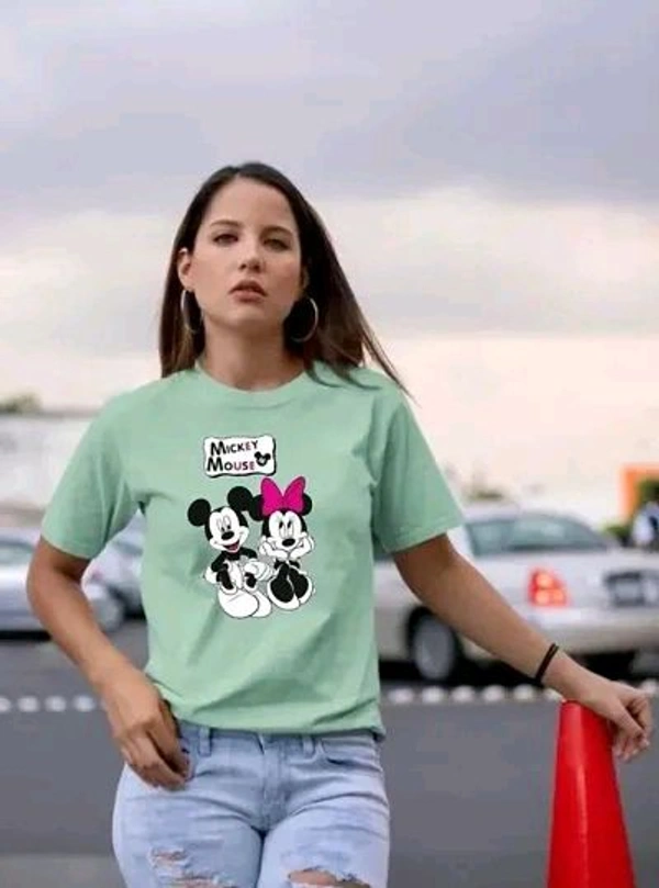Cotton Printed Women Round Neck T-Shirts - Snowy Mint, XL