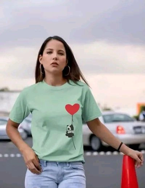 Cotton Printed Women Round Neck T-Shirts - Mint Green, XXL