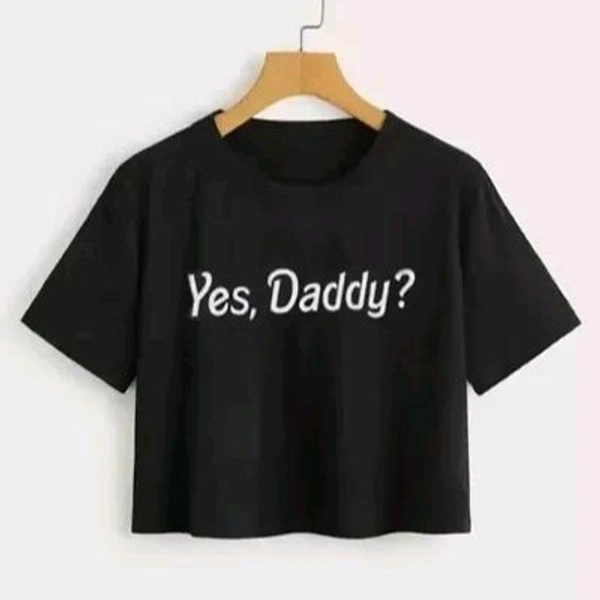 Yes Daddy Printed Cotton Crop For Ladies - Black, M