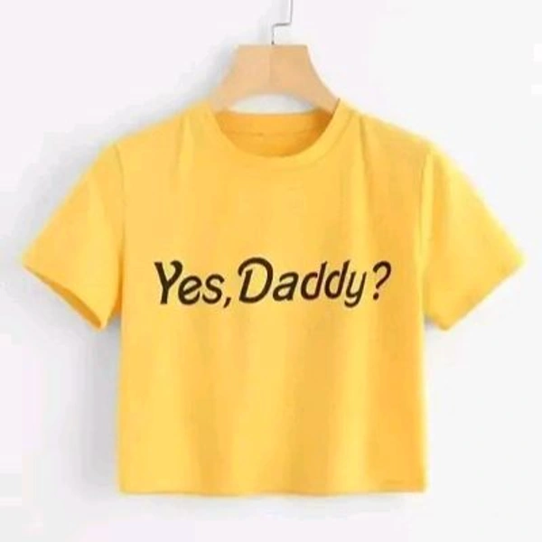Yes Daddy Printed Cotton Crop For Ladies - Yellow, XL