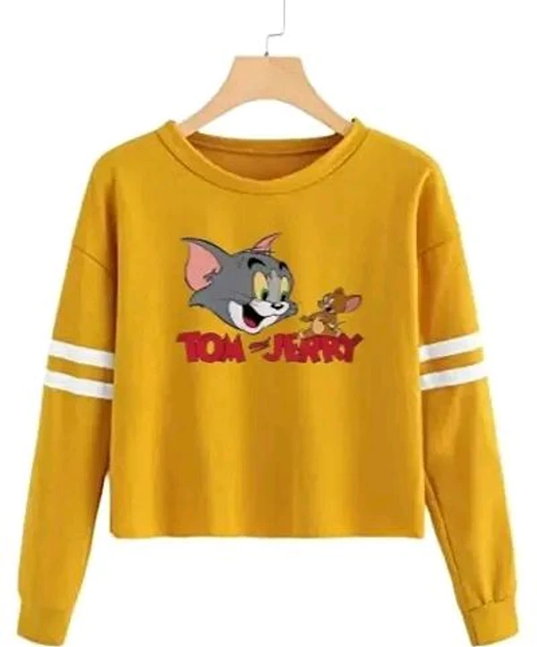 Trendy Regular Designer TOM-N-JERRY Printed 100% Cotton Full Sleeve T-shirt for Women And Girls - White, S