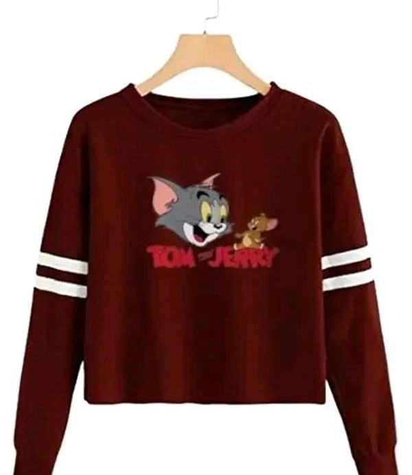 Trendy Regular Designer TOM-N-JERRY Printed 100% Cotton Full Sleeve T-shirt for Women And Girls - White, S