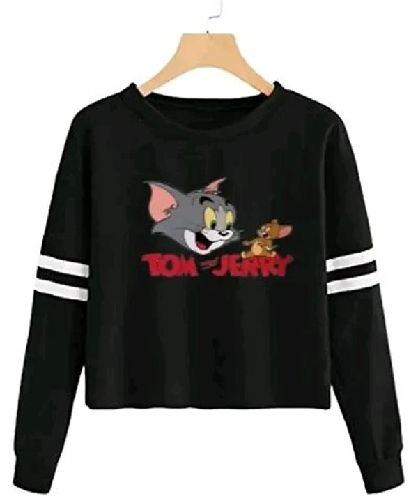 Trendy Regular Designer TOM-N-JERRY Printed 100% Cotton Full Sleeve T-shirt for Women And Girls - White, S