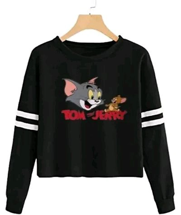 Trendy Regular Designer TOM-N-JERRY Printed 100% Cotton Full Sleeve T-shirt for Women And Girls - Black, S