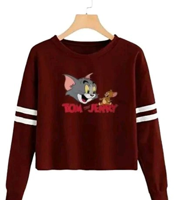 Trendy Regular Designer TOM-N-JERRY Printed 100% Cotton Full Sleeve T-shirt for Women And Girls - Maroon, M