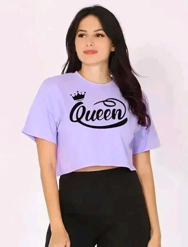 Elegant Purple Cotton Blend Printed Tshirt For Women - Purple, M