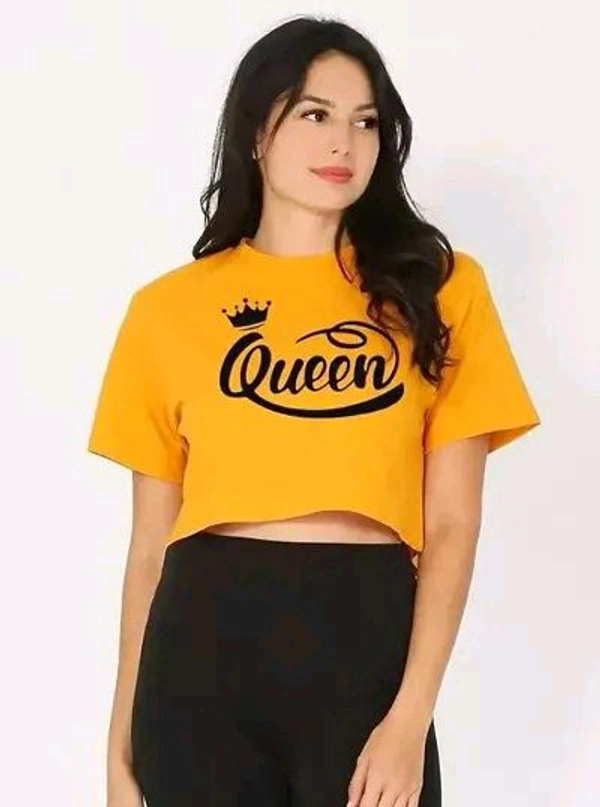 Elegant Purple Cotton Blend Printed Tshirt For Women - Yellow, L