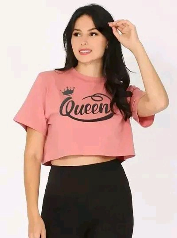 Elegant Purple Cotton Blend Printed Tshirt For Women - Peach, L