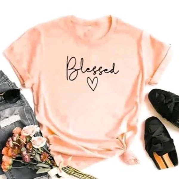 Trendy Round Neck Printed T-shirt For women - Peach, S