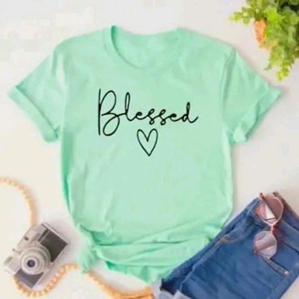 Trendy Round Neck Printed T-shirt For women - Mint Green, M