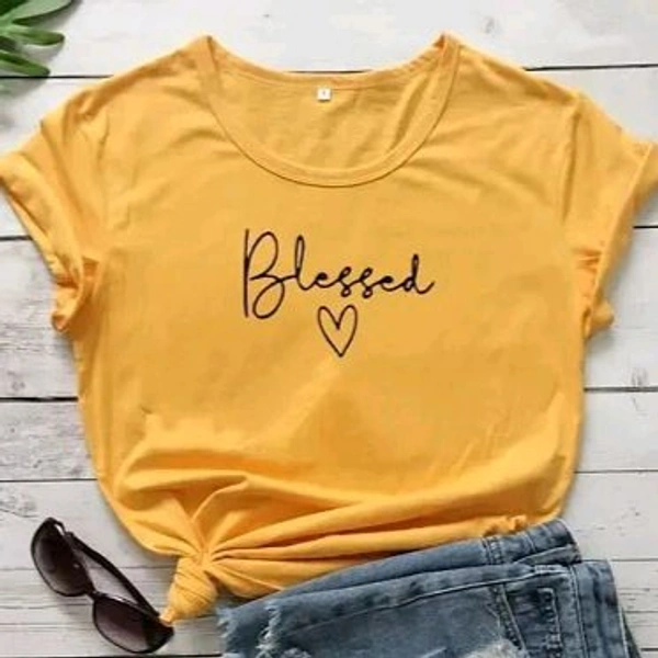 Trendy Round Neck Printed T-shirt For women - Yellow, XL