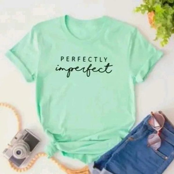 Trendy Round Neck Printed T-shirt For women - Mint Green, L