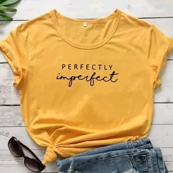 Trendy Round Neck Printed T-shirt For women - Yellow, XL