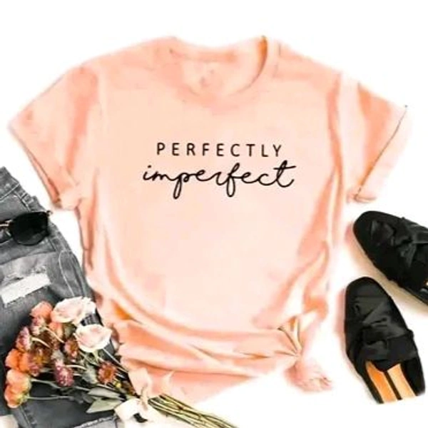 Trendy Round Neck Printed T-shirt For women - Peach, XXL