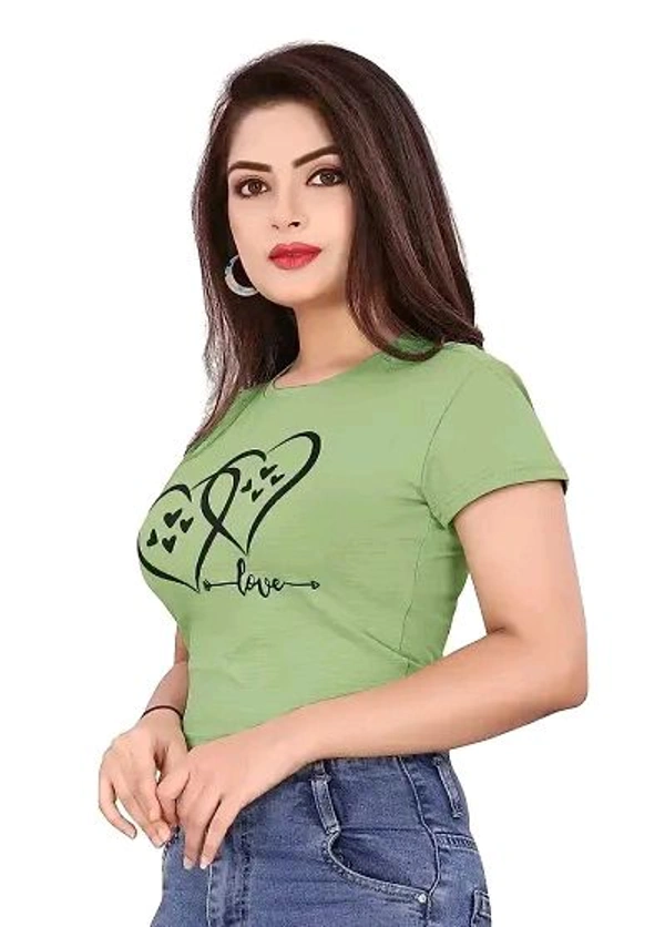 CRYSTON Graphic Printed Women's T-Shirt with Love Text in Heart Cotton Blend Round Neck Half Sleeves T-Shirt Love, Valentine's Day, Gift T-Shirts (Pack of 1) - Green, L