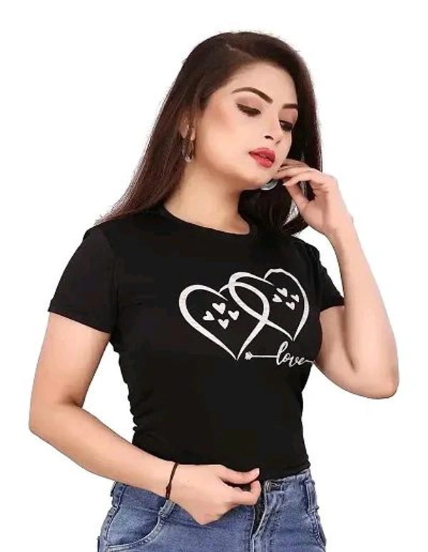 CRYSTON Graphic Printed Women's T-Shirt with Love Text in Heart Cotton Blend Round Neck Half Sleeves T-Shirt Love, Valentine's Day, Gift T-Shirts (Pack of 1) - Black, L