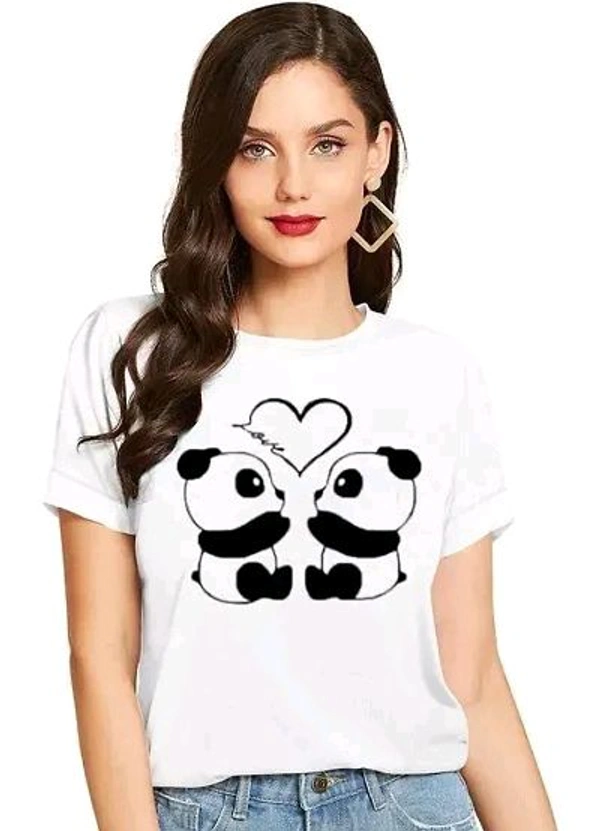 Elegant Cotton Printed Round Neck T-Shirts For Women - White, L