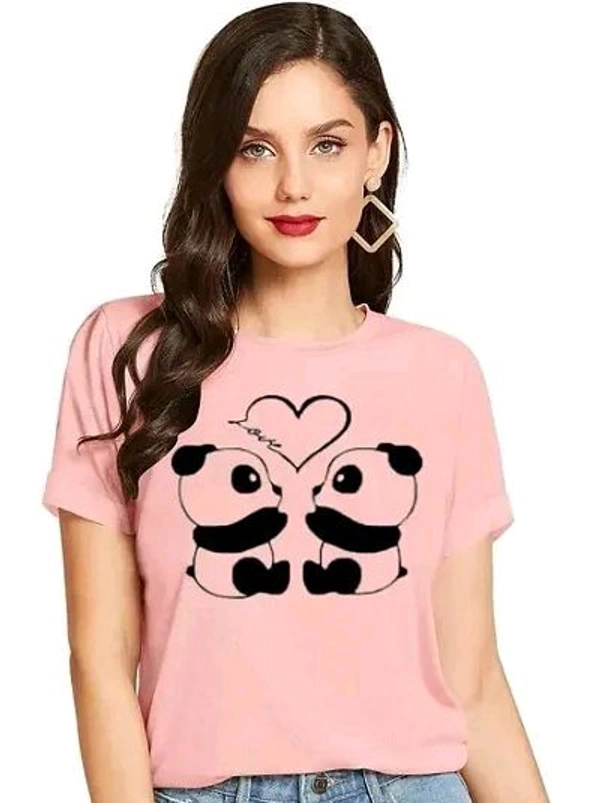 Elegant Cotton Printed Round Neck T-Shirts For Women - Peach, L