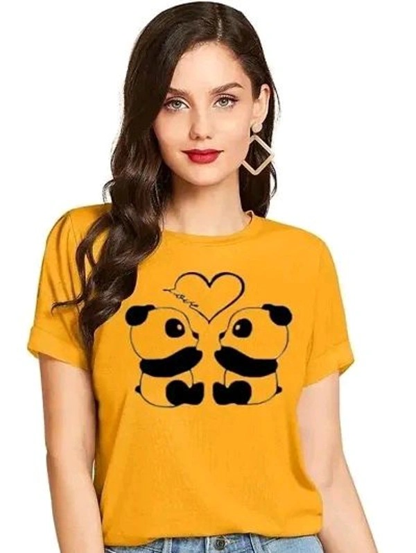 Elegant Cotton Printed Round Neck T-Shirts For Women - Yellow, L