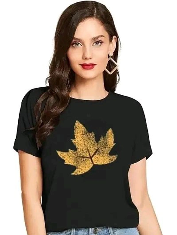 Cintia Women Print Smile Tshirt | Half Sleve Plain | Regular Fit Ladies T Shirt for Women & Girls | Cotton Shirt for Women | T-Shirt for Women | T-Shirt Leaf Pink - Black, L
