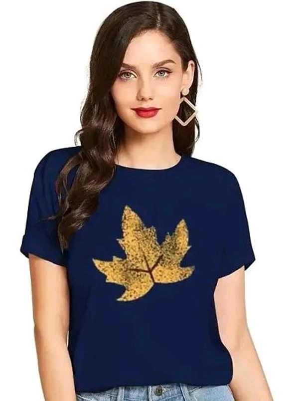 Cintia Women Print Smile Tshirt | Half Sleve Plain | Regular Fit Ladies T Shirt for Women & Girls | Cotton Shirt for Women | T-Shirt for Women | T-Shirt Leaf Pink - Navy Blue, L