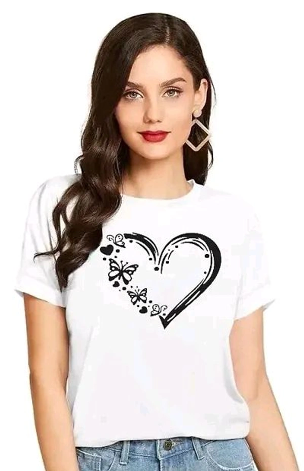 Cintia Women Print Smile Tshirt | Half Sleve Plain | Regular Fit Ladies T Shirt for Women & Girls | Cotton Shirt for Women | T-Shirt HeartBtrfly Yellow  - White, M