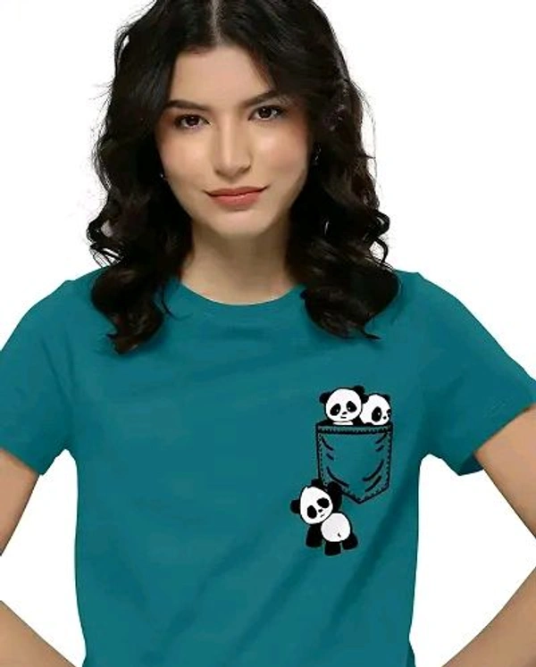 Women Printed Half Sleeve T-Shirt - Teal, M