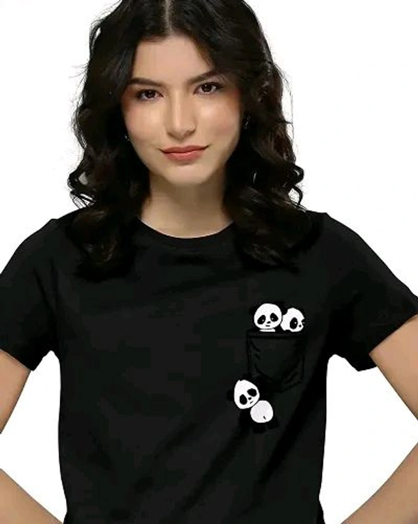 Women Printed Half Sleeve T-Shirt - Black, M